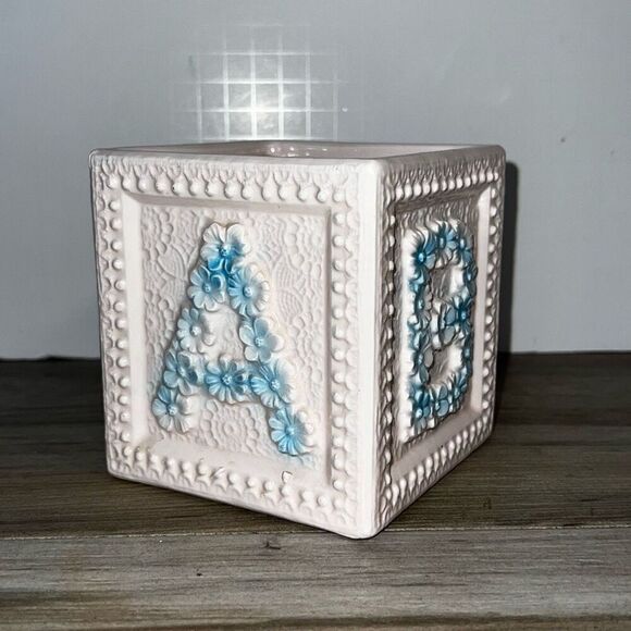 Vintage Relpo 112 Large Baby Block ABC Planter Raised Embossed Floral Pink Blue - Picture 1 of 9